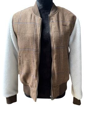 Vans Plaid Bomber Jacket with Cream Sherpa Sleeves size Small
